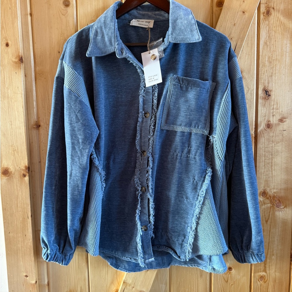 New In Velvety Blue Denim Button-Up Shirt